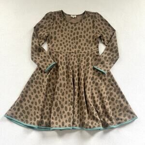 Finding Foxtale Brown Dot Print Teal Knit Long Sleeve Skipping Rocks Dress 10